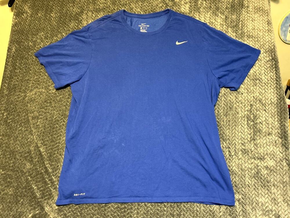 Nike T- Shirt Men's 4XL Blue Athletic Dri-Fit Swoosh Logo Gym Training Crew Neck